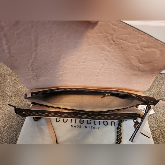 Maxon Collection Italian Napa Leather Asymmetric Flap Crossbody Bag, Cipria Pink - Picture 8 of 16